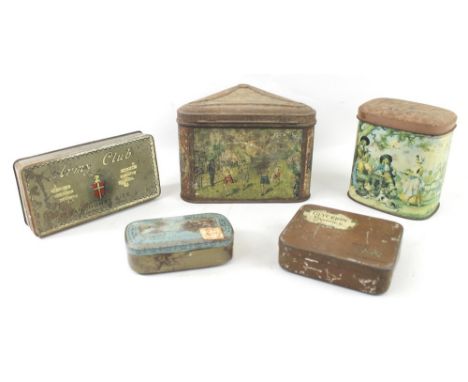 A Huntley and Palmers triangular biscuit tin decorated with racing scenes of cycling, hurdling and running. Army club, Allenb