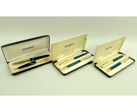 A group of three vintage Conway Stewart fountain pen and pencil presentation sets, comprising a Conway 107 with 14ct gold nib