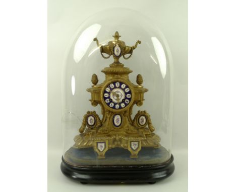 CATALOGUE AMENDMENT: SPELTER NOT ORMOLUA French spelter striking mantel clock, late 19th century, with gilded and enamelled m