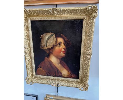 19th century school, oil on canvas, portrait of a woman, unsigned, later gilt frame.