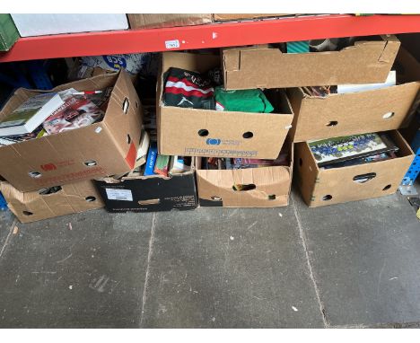 Eight boxes of sporting memorabilia and ephemera including, programmes, shirts, signed pictures books, tickets, football, cri