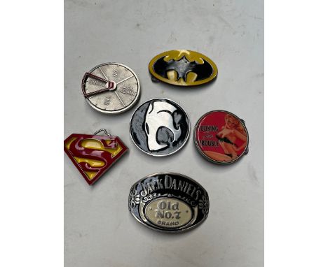 6 vintage belt buckles to include enameled. 