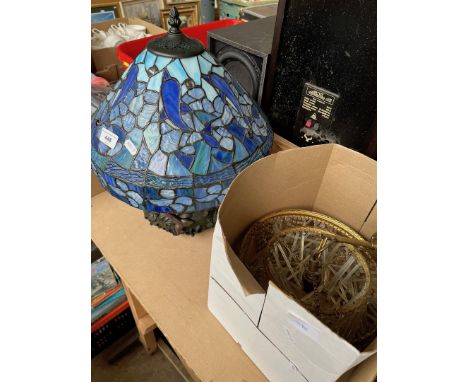 A Tiffany style decorative lamp and a vintage gilt and glass light fitting. 