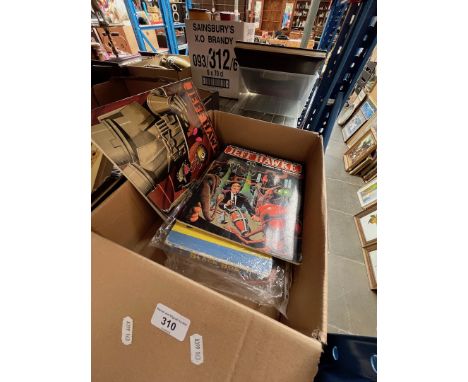 Box of vintage publications to include Black Bob The Dandy Wonder Dog X3, Jeff Hawke X2 and a 1947 Punch. 