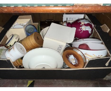 A box of mixed ceramics, glass etc, including Royal Worcester &amp; lead crystal 