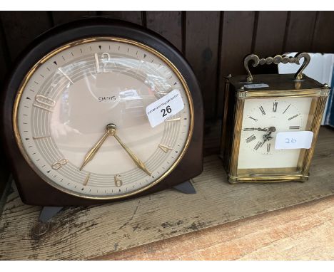 A Smith's Bakelite mantle clock and a Smith's carriage clock. 