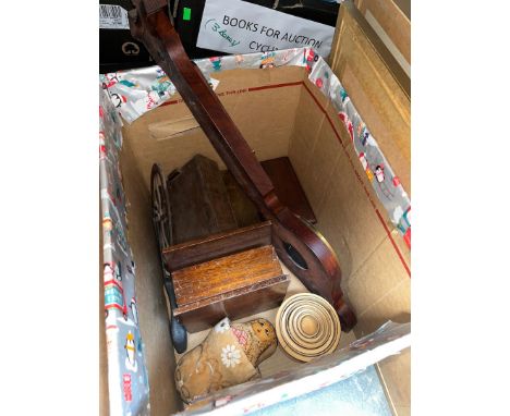 A box of treen including barometer, Russian doll, etc. 