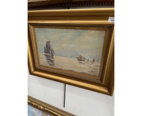 Early 20th century school, oil on canvas, seascape with sailboats, signed 'W Elliott' to lower right, framed and glazed. 