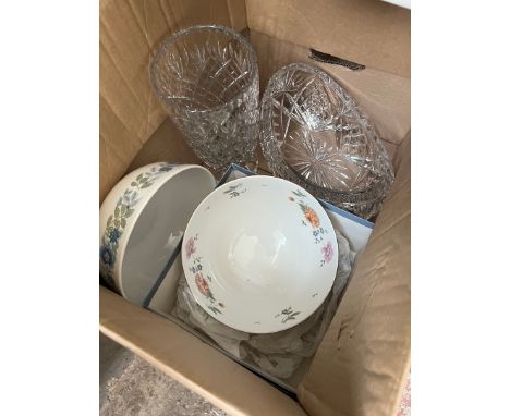 2 large Wedgwood bowls and a vintage crystal vase and bowl 