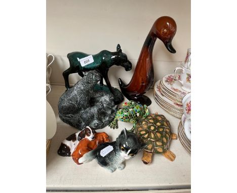 Animal figures etc. including moose by Blue Mountain pottery, Royal Doulton dogs, Goebel cat etc. 