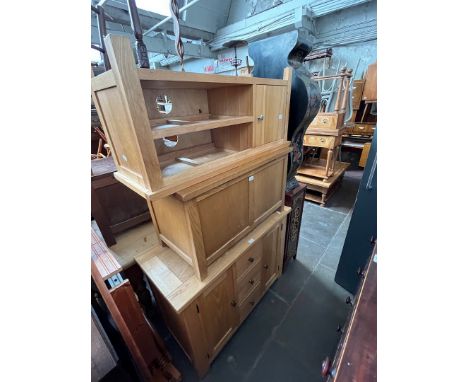 3 pieces of modern light oak furniture; a sideboard, a bedding box and a TV stand. 