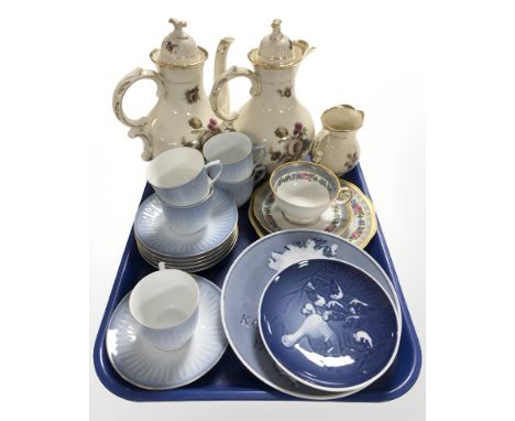 Two KPM porcelain teapots, further milk jug, Bing & Grondahl teacups on saucers, Blue and White plates, etc. 