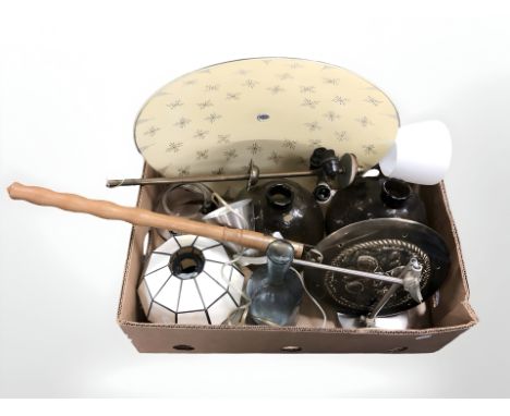 Light shades, bottle vase, bed warming pan, etc (one box)