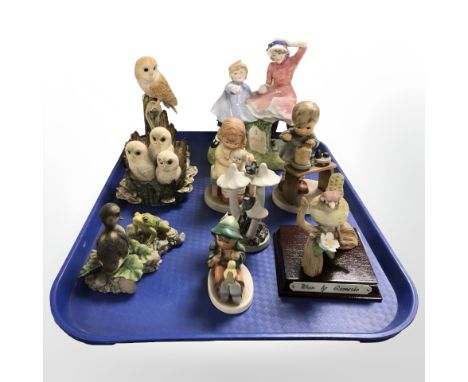 A group of West German Goebel figures, Royal Doulton figure group, 'Milestone' HN3297, Border Fine Arts figures of owls and a
