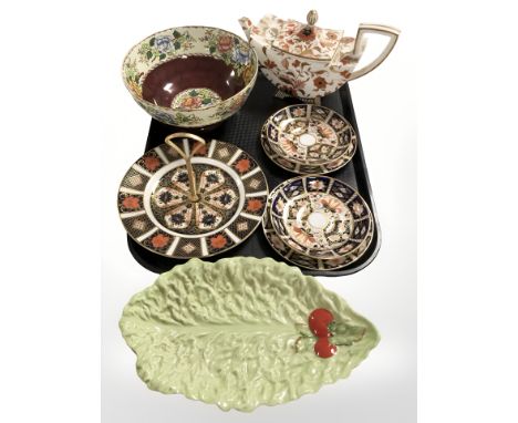 A group of ceramics including Maling Peony Rose and fruit bowl, Carlton Ware leaf dish, Wedgwood teapot and five pieces of Ro