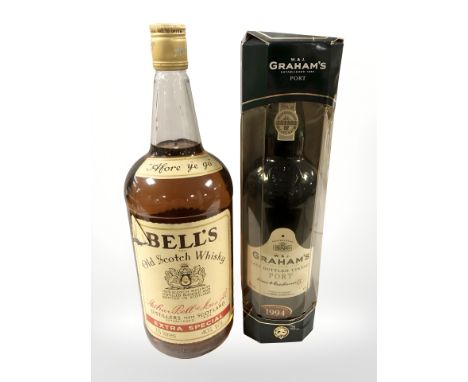A bottle of Graham's late bottled vintage port, 1994, 75cl, in carton, and a bottle of Bell's old scotch whisky, 1.5l.