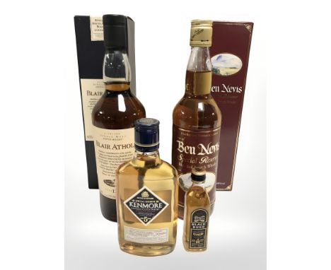 A bottle of Blair Athol aged twelve years single malt scotch whisky, 70cl, and a further bottle of Ben Nevis special reserve 