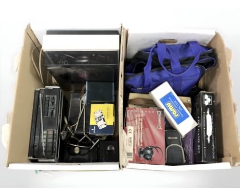 Assorted electricals (continental wiring) : Blaupunkt radio, turn table, dynamic microphone, etc and a glass chess set and ot