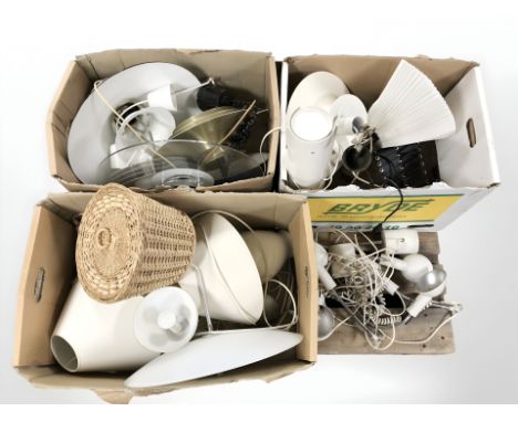 A quantity of continental light fittings, table lamps, shades, etc. (3 boxes)