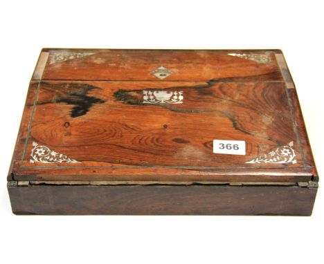 A mother of pearl inlaid rosewood writing slope, 36 x 26cm.