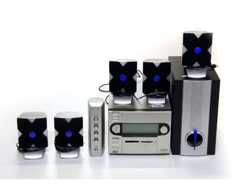 A boxed Time DVD player together with a boxed Tech Home theatre system and five speakers. Please note this is a credit card r