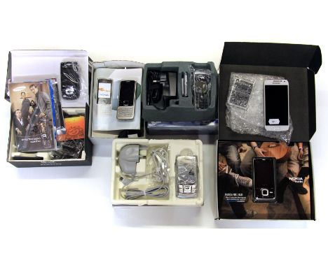 Five different boxed mobile phones and one further smartphone. Please note this is a credit card reclaim item sold as seen an
