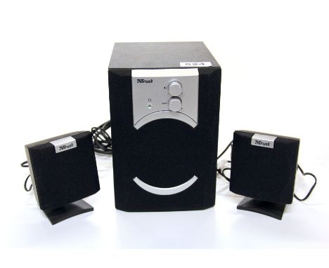 A boxed Trust speakers set. Please note this is a credit card reclaim item sold as seen and without reserve.