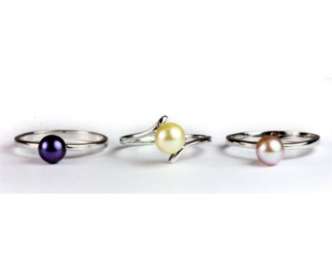 Three 925 silver pearl rings.