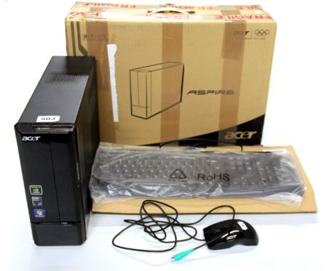 A boxed Acer desktop computer with a keyboard and a mouse. Please note this is a credit card reclaim item sold as seen and wi