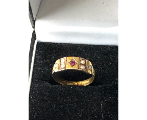Antique 15ct gold ruby and pearl ring 