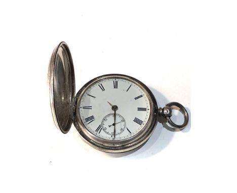 Antique silver full hunter cased fusee pocket watch j harris manchester  balance will spin does tick but sold as parts spares