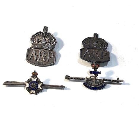 4 silver military badges includes A.R.P  Royal navy and army chaplin 