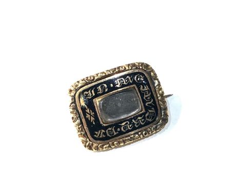 Antique gold and enamel mourning brooch small enamel chip as shown 