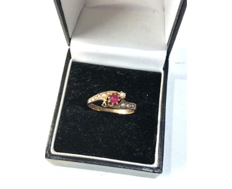 Antique 9ct gold seed-pearl and ruby ring missing small seed-pearl as shown 