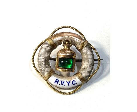 18ct gold and enamel R.V.Y.C sweetheart brooch measures approx 2.9cm dia weight 6g some enamel wear as shown metal pin not ha
