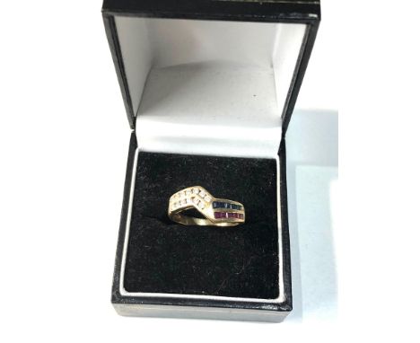 14ct gold diamond ruby and sapphire ring weight 3.1g 