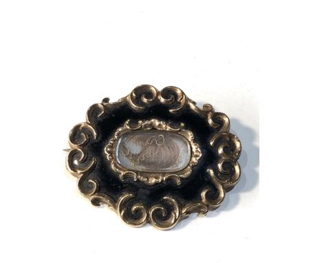 Antique gold and enamel mourning brooch measures approx 5cm by 4.2cm weight 21g 