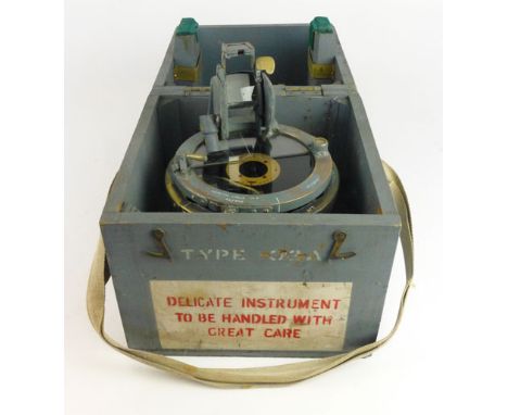 A World War II type 02B RAF aimers sighting compass in original grey painted fitted box, Azamuth circle No. 4