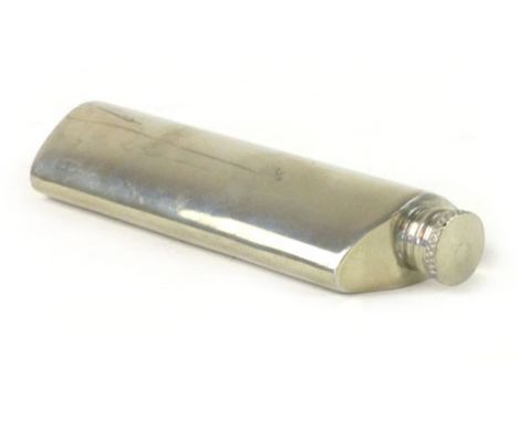 A English pewter hip flask by Troika, modeled as a cricket bat 