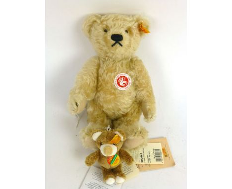 A Steiff 1920's classic blonde mohair hair together with a steiff cosy friend key chain teddy bear 