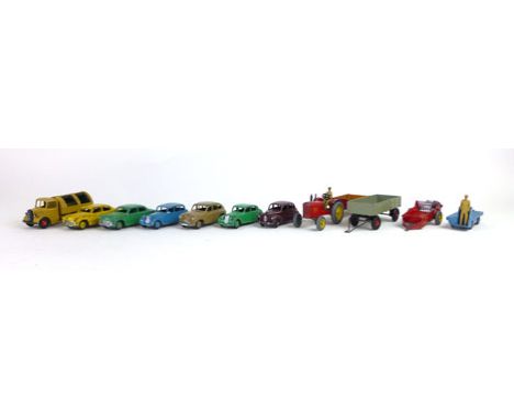 A selection of loose diecast vehicles to include Dinky BEV truck, salon cars and tractor together with a Dinky Bedford tipper
