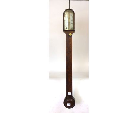 An 18th century flame mahogany dome top stick barometer with turned ivory knobs signed 'Brooks London', h. 92 cm, w. 10 cm CO