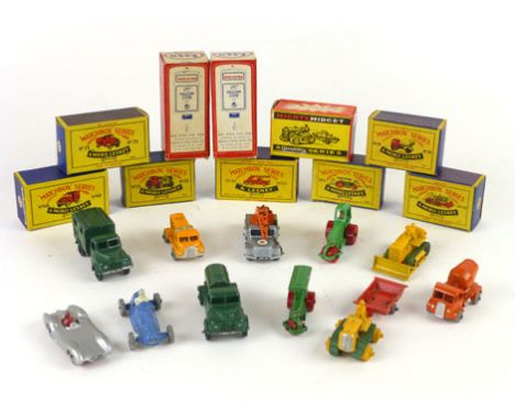 Seven original boxed Moko Lesney Matchbox series vehicles, number 1, 28, 30, 26, 18 68, 71, together with a Mighty Midget num