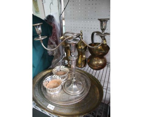 A SELECTION OF MIDDLE EASTERN BRASSWARE together with modern silver plate 