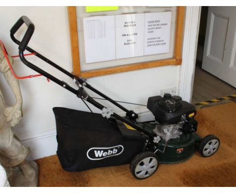 A WEBB BRANDED PETROL DRIVEN ROTARY MOWER with grass collection box, model DW0130 