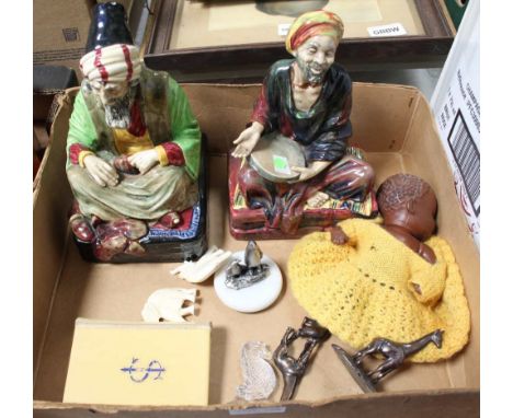 A BOX CONTAINING TWO ROYAL DOULTON MALE FIGURINES of Middle Eastern Dress, together with a selection of model animals various