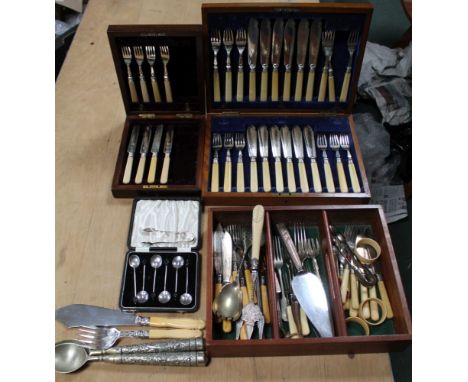 A SELECTION OF CUTLERY &amp; SERVING UTENSILS to include hallmarked silver examples 