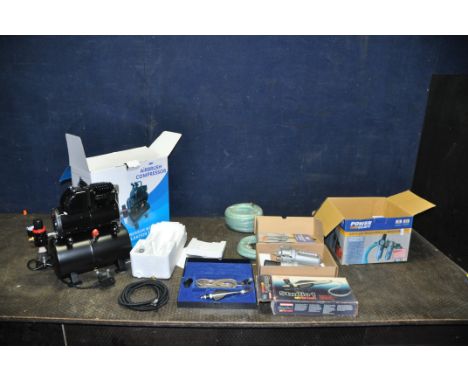 A BADGER AIRBRUSH COMPRESSOR in box and still packaged (PAT pass and working), a Hummel airbrush and a Powercraft compressor 