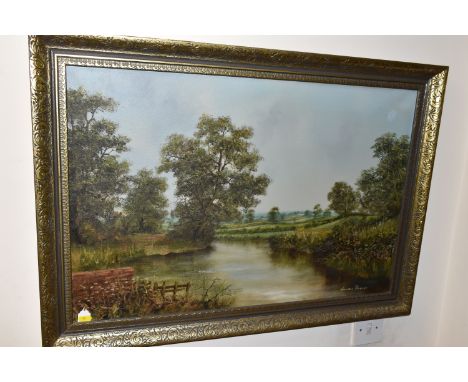 A SMALL QUANTITY OF PAINTINGS AND PRINTS ETC, comprising a Colin Maxwell Parsons oil on canvas river landscape, approximate s