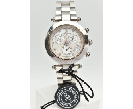 A 'KLAUS KOBEC' WRISTWATCH, quartz movement, round mother of pearl chronograph dial, signed 'Klaus-Kobec, diamond set dot mar